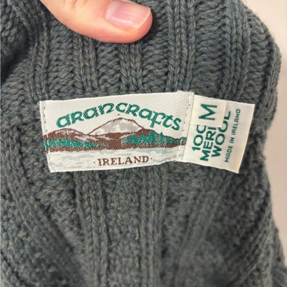 Aran Crafts Dark Green 100% Merino Wool Fisherman‎ Sweater - Picture 6 of 7